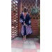 Boho Style Ukrainian Embroidered Maxi Broad Dress Navy with White/Mauve Embroidery